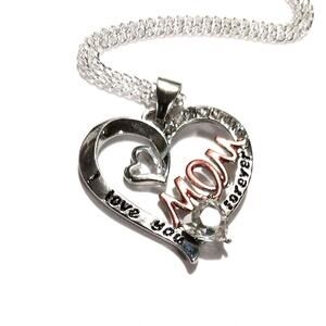 Mom Mother Necklace I Love You Forever 925 Sterling Silver Chain Pink Gift NEW!